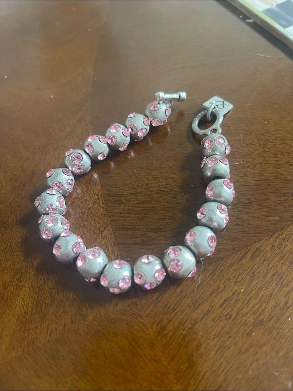 Otazu vintage Silver Beaded Bracelet with Pink Swarovski Crystal Accents